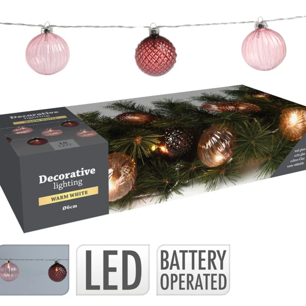 LED-Lichterkette 1,8 m mit 10 Glaskugeln und 10 LED