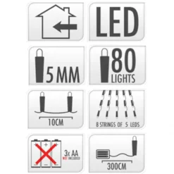 LED-Lichtervorhang 80 LED warmweiß aus Silberdraht batteriebetrieben