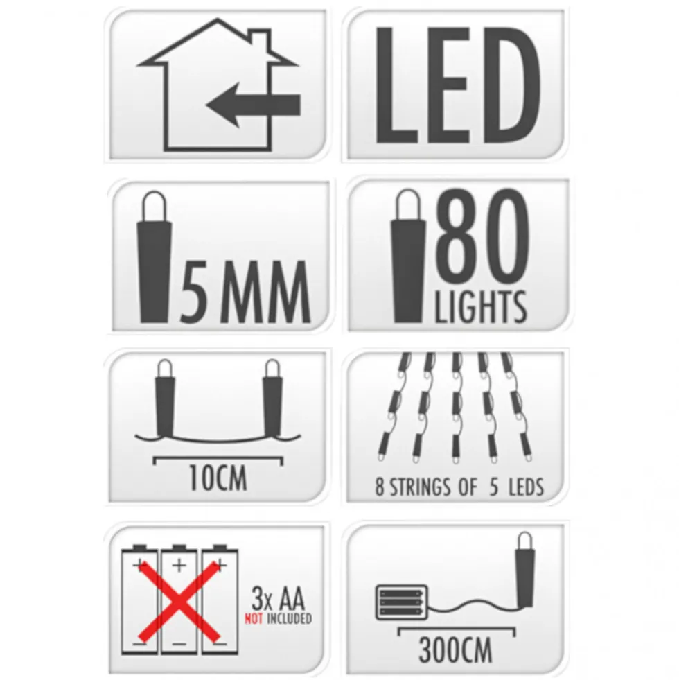LED-Lichtervorhang 80 LED warmweiß aus Silberdraht batteriebetrieben