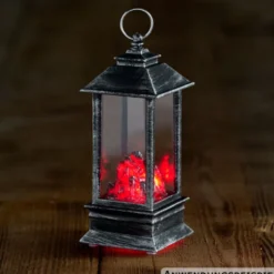 LED Mini-Laterne aus Kunststoff in grau mit Flammeneffekt