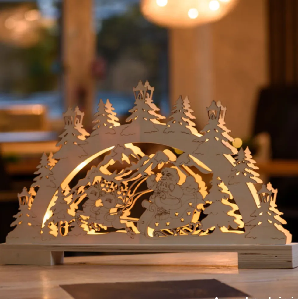 LED-Schwibbogen batteriebetrieben aus Holz