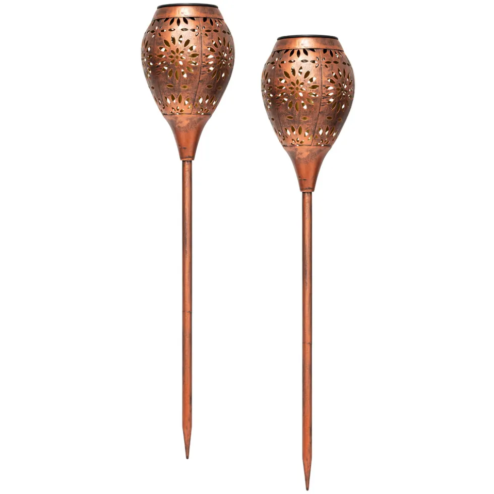 LED-Solar-Gartenfackel Metall 2er-Set