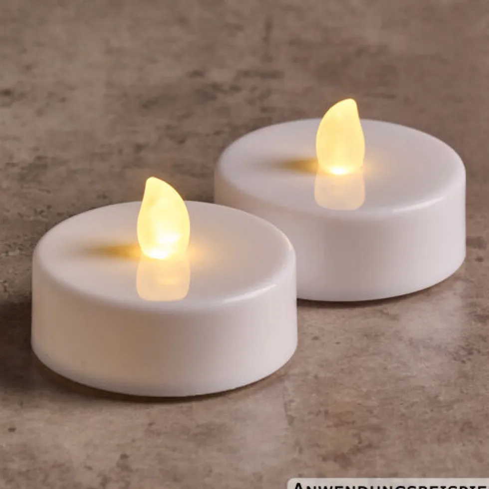 LED-Teelichter-Set Jumbo 2 Stück flackernd in weiß mit 2 CR2032-Batterien
