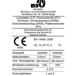 Lochplatten 60 x 120 mm aus verzinktem Stahl