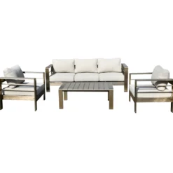 Lounge-Set Alu gebürstet / Kunstholz und Polster grau