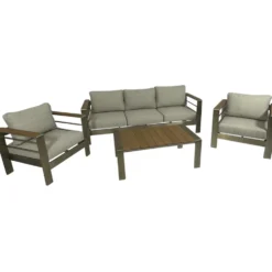 Lounge-Set Alu gebürstet / Kunstholz und Polster grau