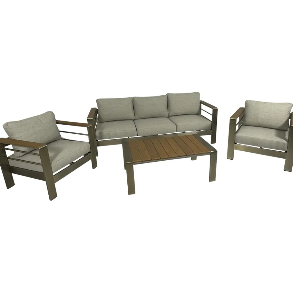 Lounge-Set Alu gebürstet / Kunstholz und Polster grau