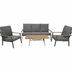 Lounge-Set Alu / Kunstholz und Polster dunkelgrau