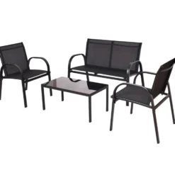 Lounge-Set 4-teilig Metall und Textilgewebe schwarz