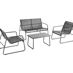 Lounge-Set 4-teilig mit Metallgestell und Glastisch