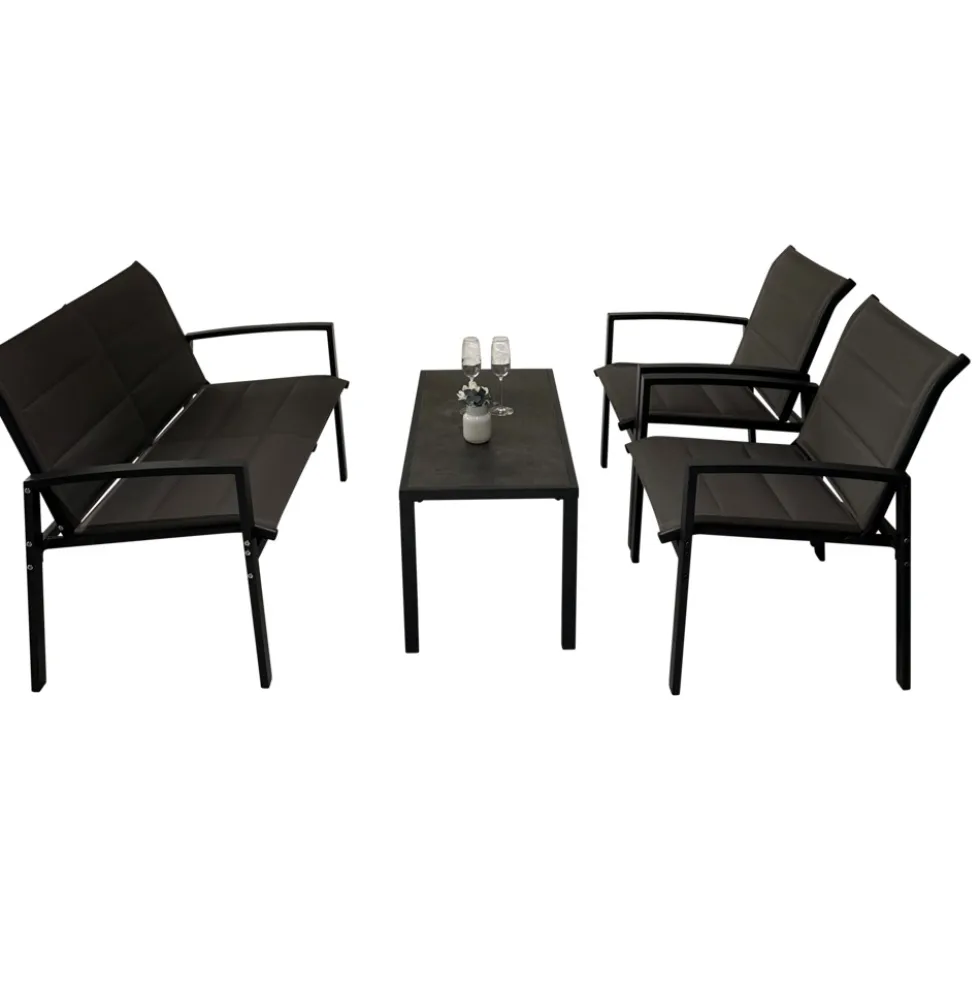 Lounge-Set 4-teilig schwarz-grau