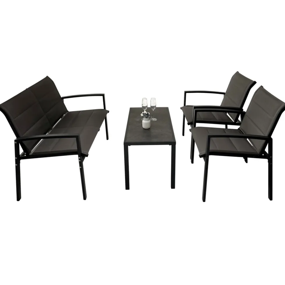 Lounge-Set 4-teilig schwarz-grau