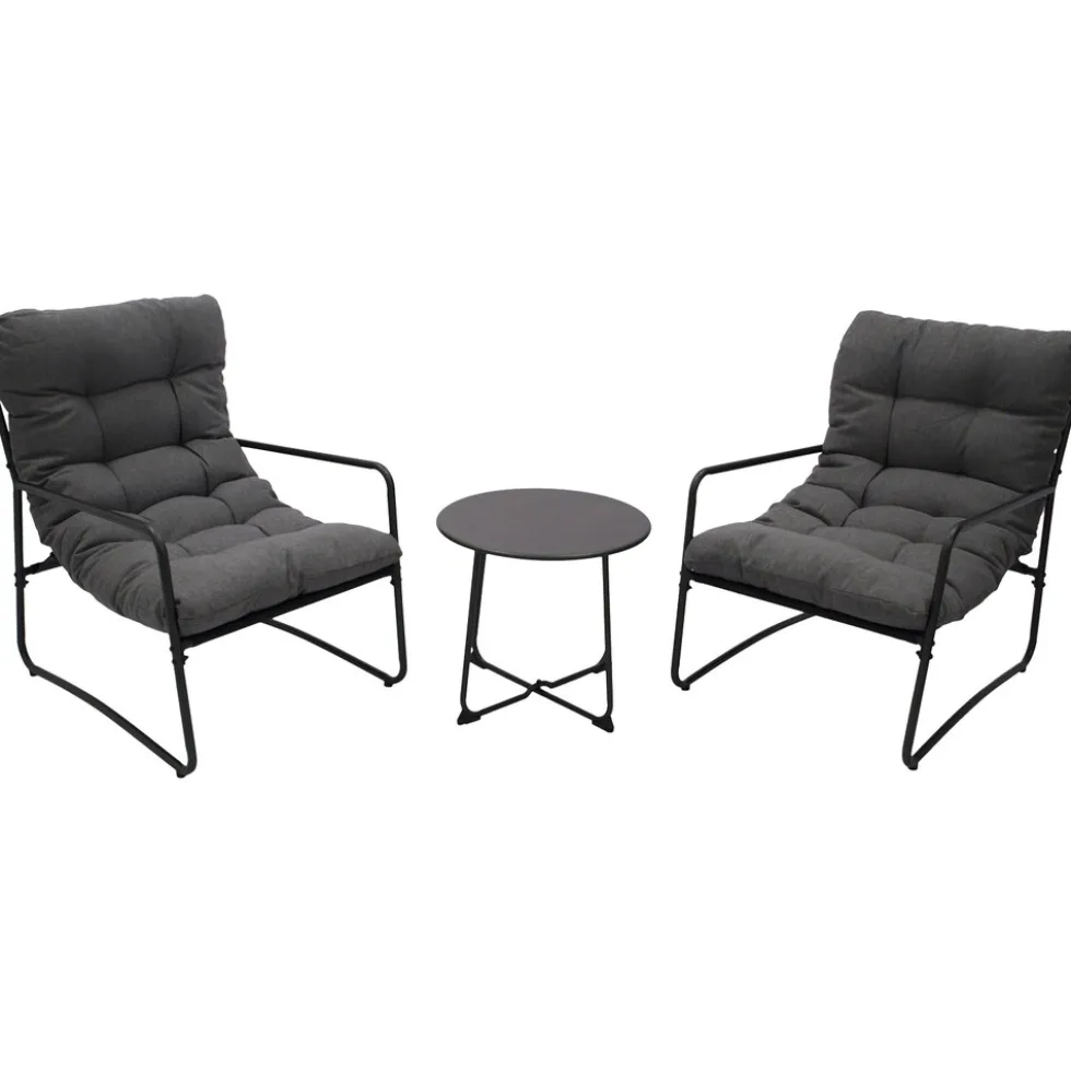Loungeset 3-teilig, Stahl anthrazit