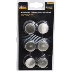 Möbelknopf aus Zinkdruckguss nickelmatt 30 mm 6-teilig