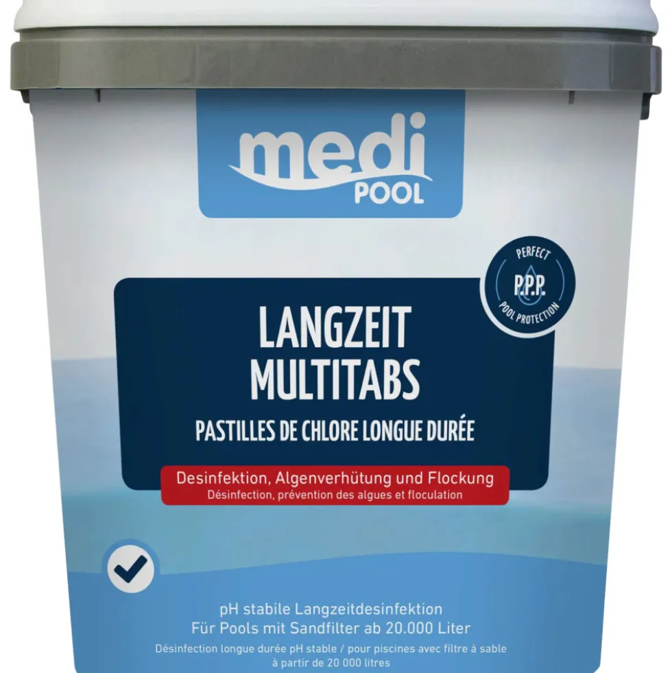 mediPool Langzeit Multi-Tabs 200g in 5kg Eimer zur Poolreinigung