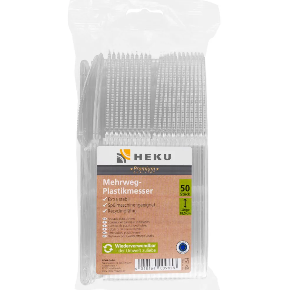 Mehrweg-Messer 50 Stück aus transparentem Kunststoff 18,5 cm lang