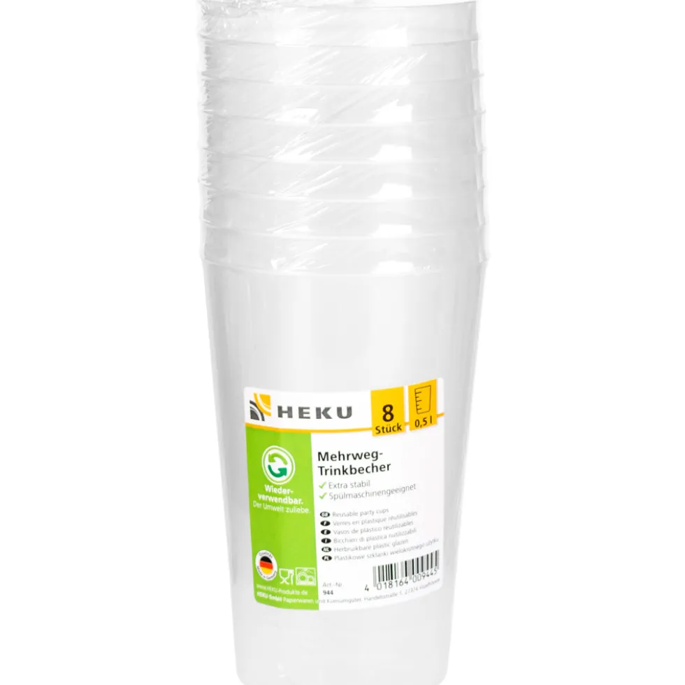 Mehrweg-Trinkbecher 8 Stück klar 0,5 Liter