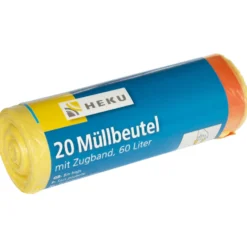 Müllbeutel mit Zugband 60 Liter 13µ 20 Stück in gelb