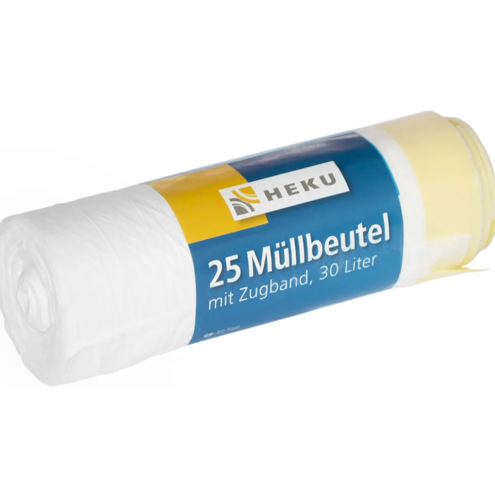 Müllbeutel mit Zugband 30 Liter 13µ 25 Stück in weiß