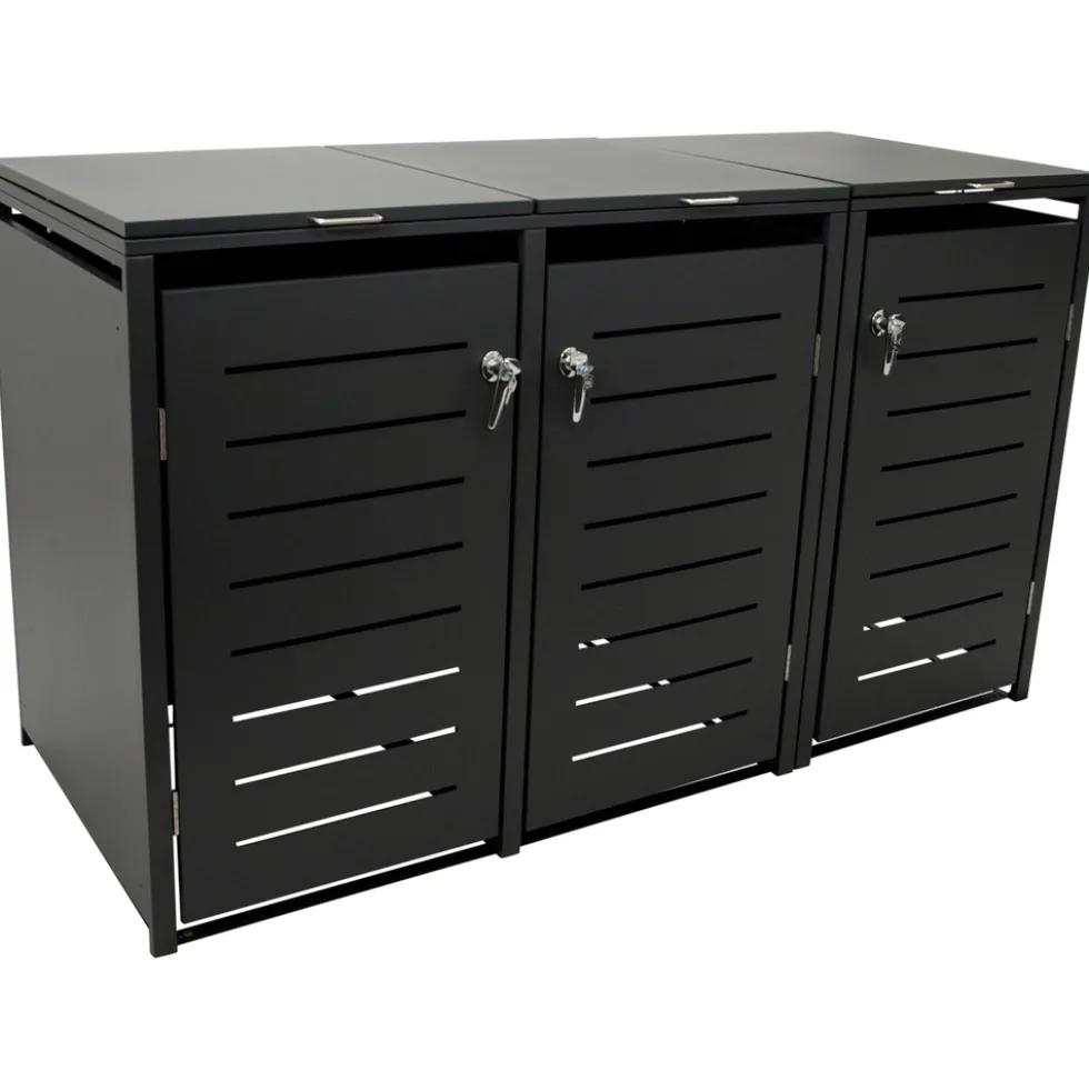 Mülltonnenbox klein 3x 120 Liter, Stahl verzinkt, anthrazit