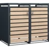 Mülltonnenbox 2x 240 Liter, Stahl verzinkt, Front in Holzoptik