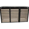 Mülltonnenbox 3x 240 Liter, Stahl verzinkt, Front in Holzoptik