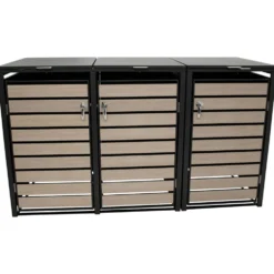 Mülltonnenbox 3x 240 Liter, Stahl verzinkt, Front in Holzoptik