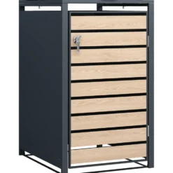 Mülltonnenbox 1x 240 Liter, Stahl verzinkt, Front in Holzoptik