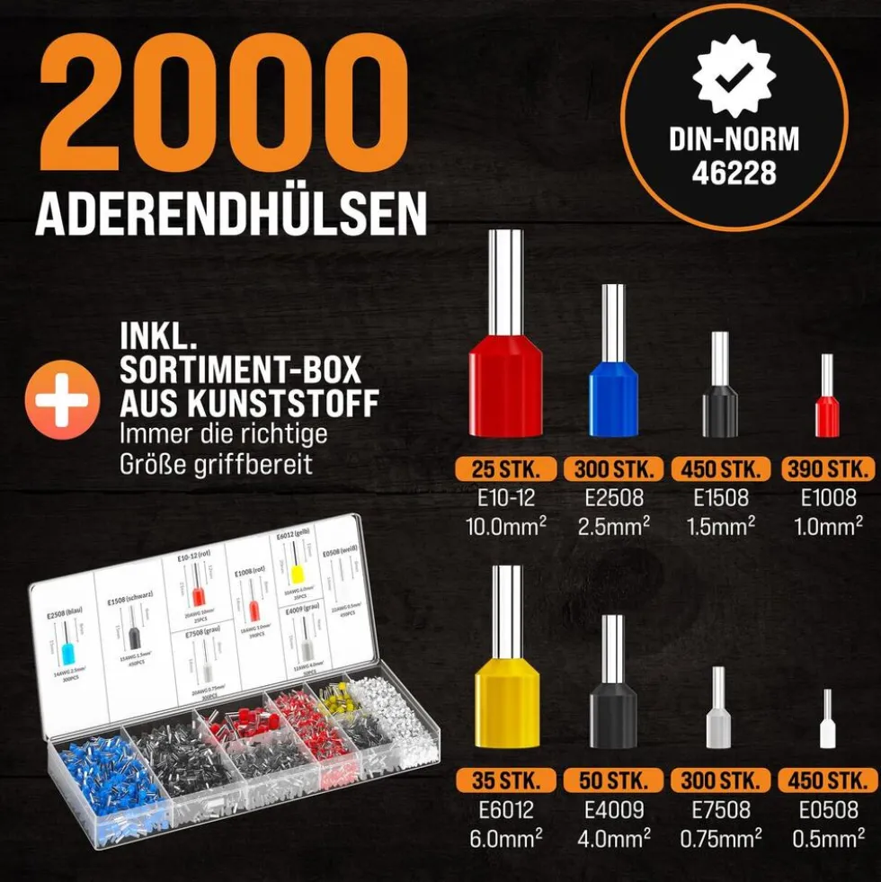 monzana® Crimpzangen-Set vierkant mit Aderendhülsen