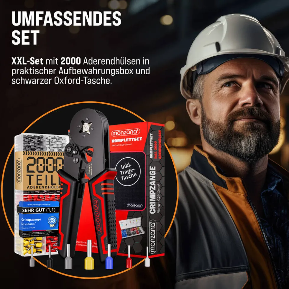 monzana® Crimpzangen-Set vierkant mit Aderendhülsen