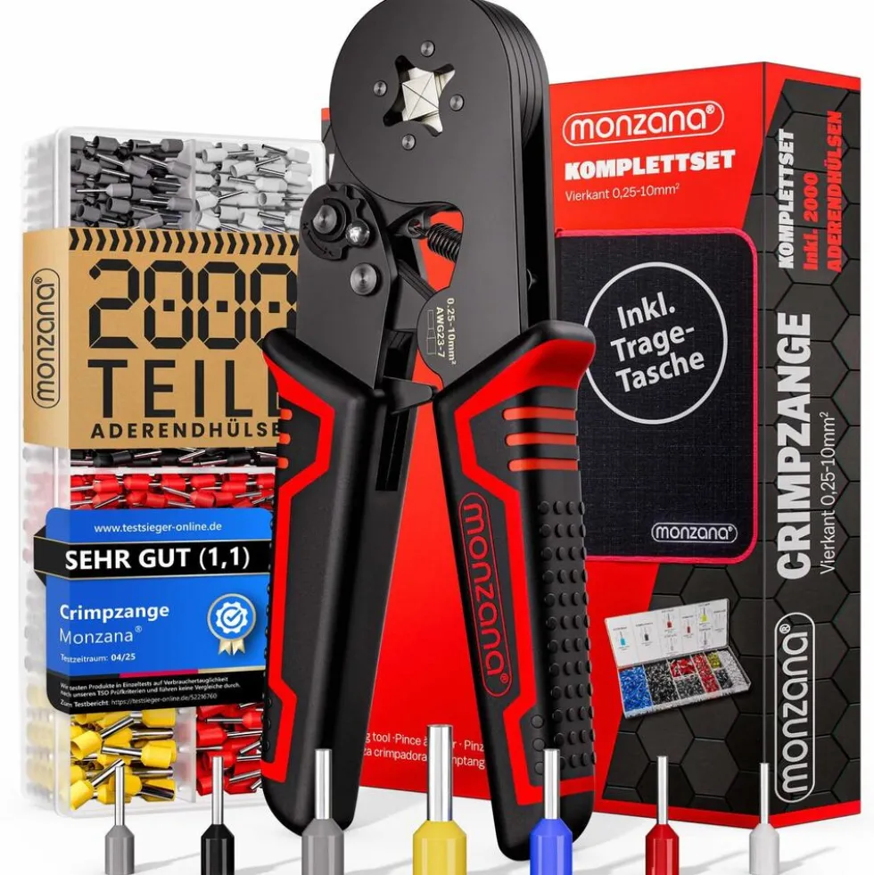 monzana® Crimpzangen-Set vierkant mit Aderendhülsen