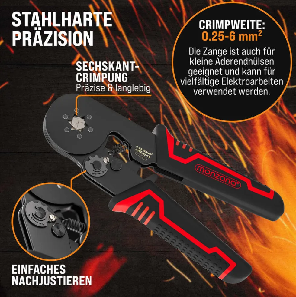 monzana® Crimpzange Set sechskant mit Aderendhülsen