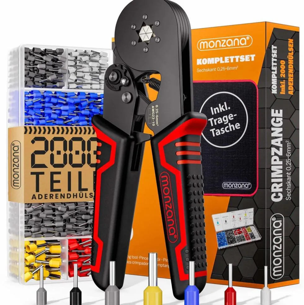 monzana® Crimpzange Set sechskant mit Aderendhülsen