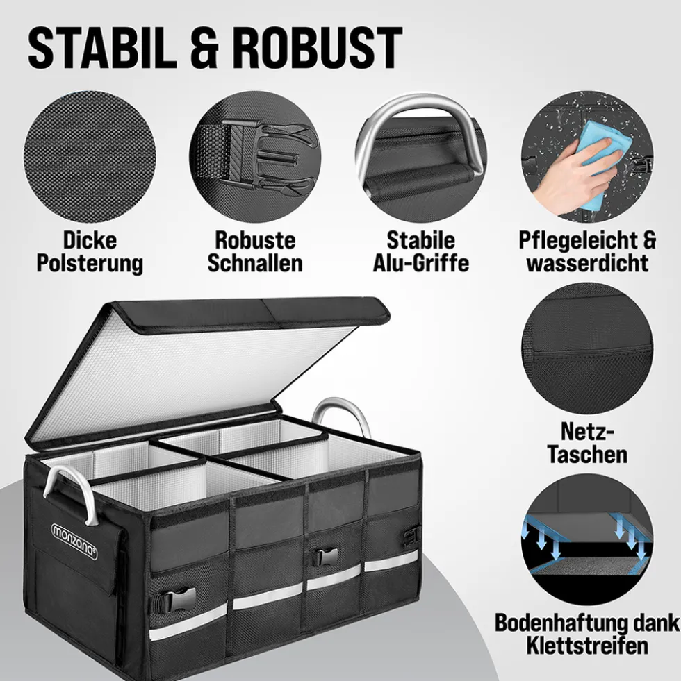 monzana® Kofferraumtasche schwarz 60 x 35 x 30 cm, isoliert