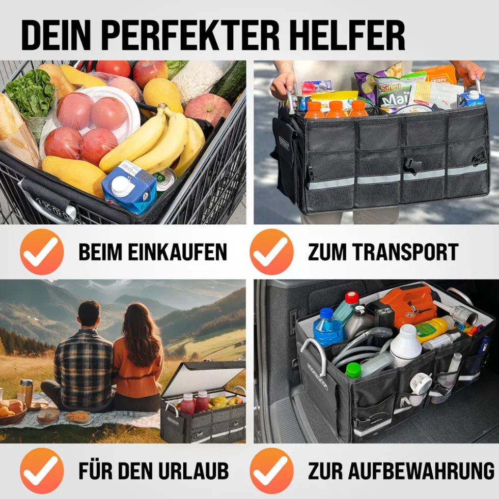 monzana® Kofferraumtasche schwarz 60 x 35 x 30 cm, isoliert
