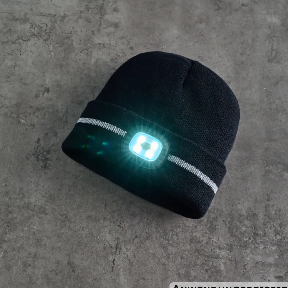 Mütze schwarz mit LED und Reflektionsstreifen