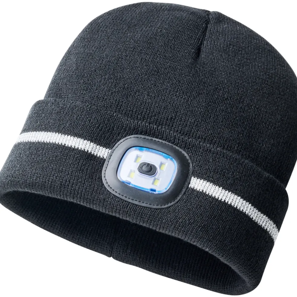 Mütze schwarz mit LED und Reflektionsstreifen