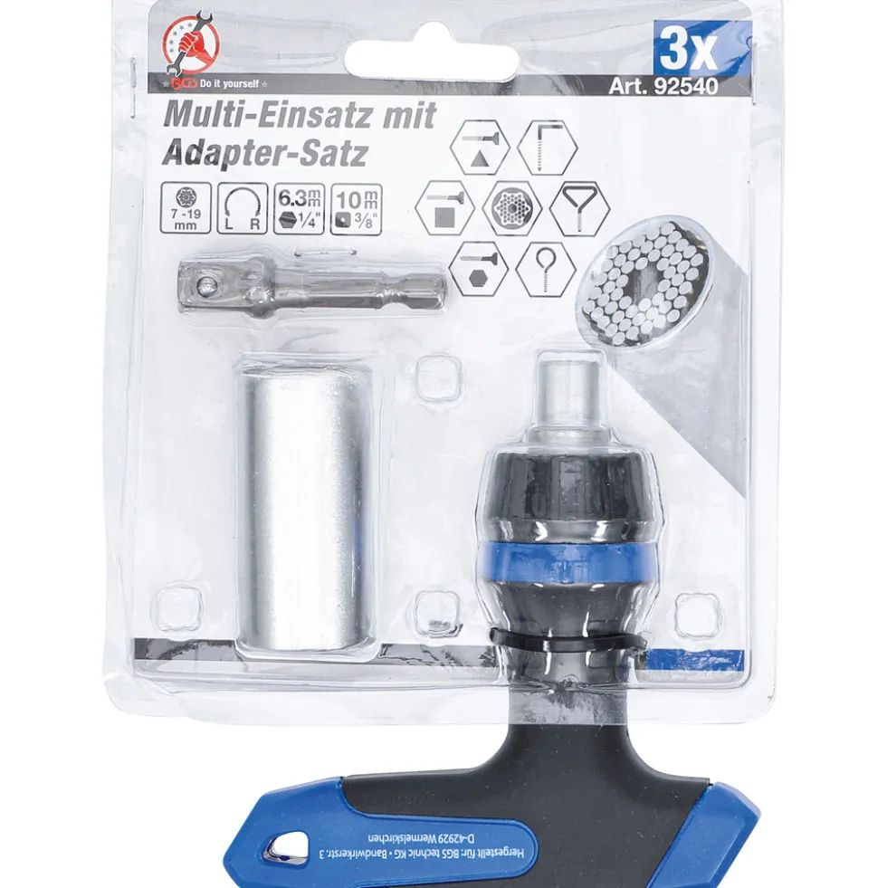 Multi-Einsatz Set 3-teilig mit Adapter und umschaltbarem Ratschen-T-Griff