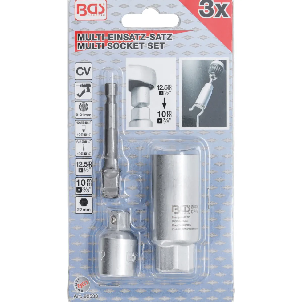 Multi-Einsatz Set 3-teilig mit Steckschlüssel-Adapter und Adapter