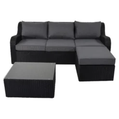 Multifunktionsbank "Pandora Black" mit Aluminiumgestell und Hockern