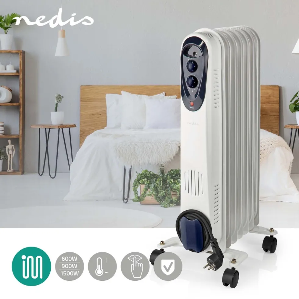 nedis mobiler Öl-Radiator mit 3 Leistungsstufen 600-1500 W