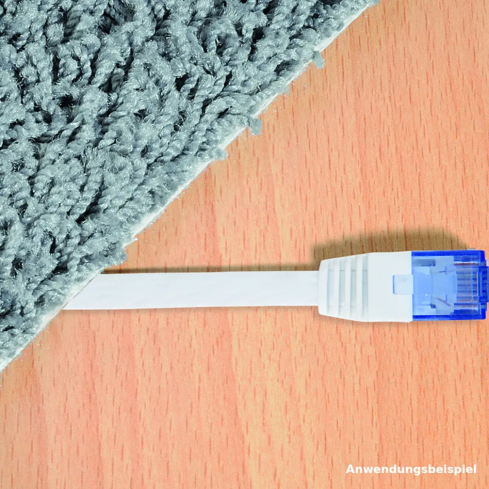 Netzwerkkabel 10 m CAT 6, UTP Flachkabel weiß mit 2 x RJ45 Steckern