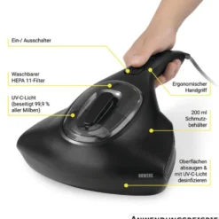 N8WERK Milben-Handstaubsauger mit UV-C-Licht, schwarz