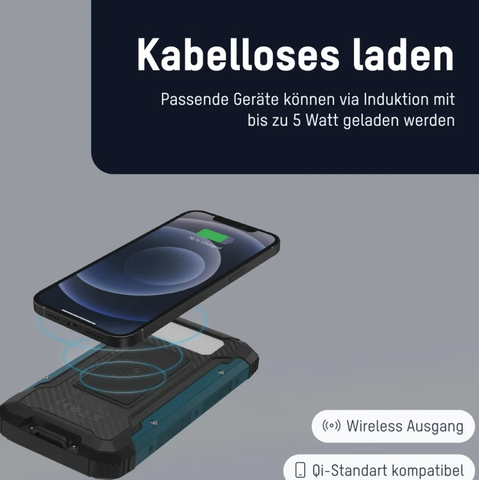 Outdoor-Powerbank mit 10000 mAh und Solarpanel