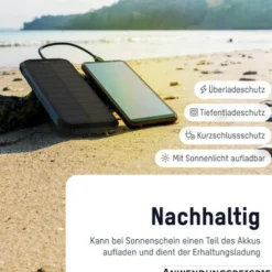 Outdoor-Powerbank mit 10000 mAh und Solarpanel