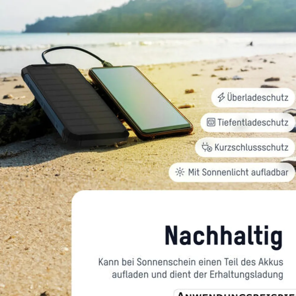 Outdoor-Powerbank mit 10000 mAh und Solarpanel