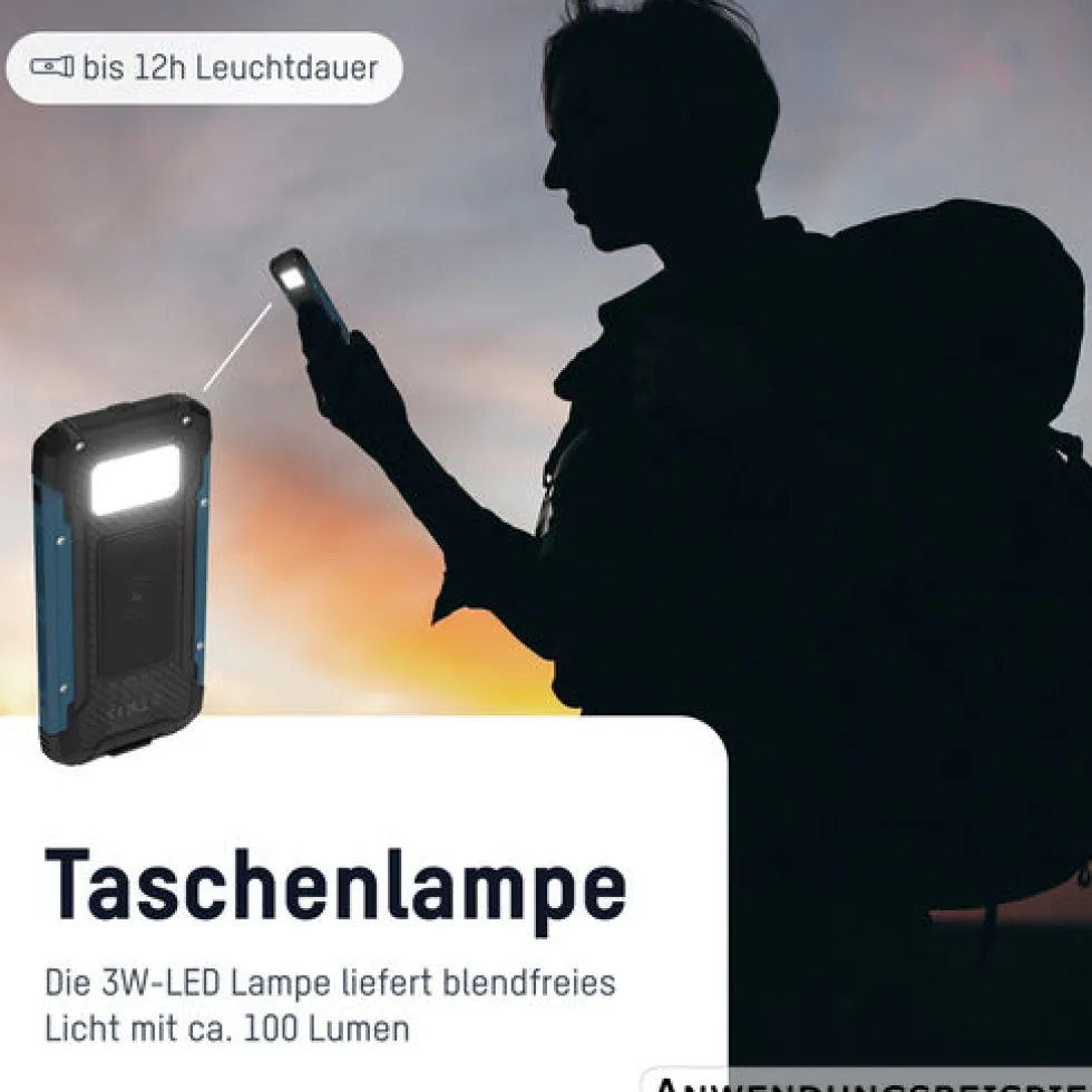 Outdoor-Powerbank mit 10000 mAh und Solarpanel