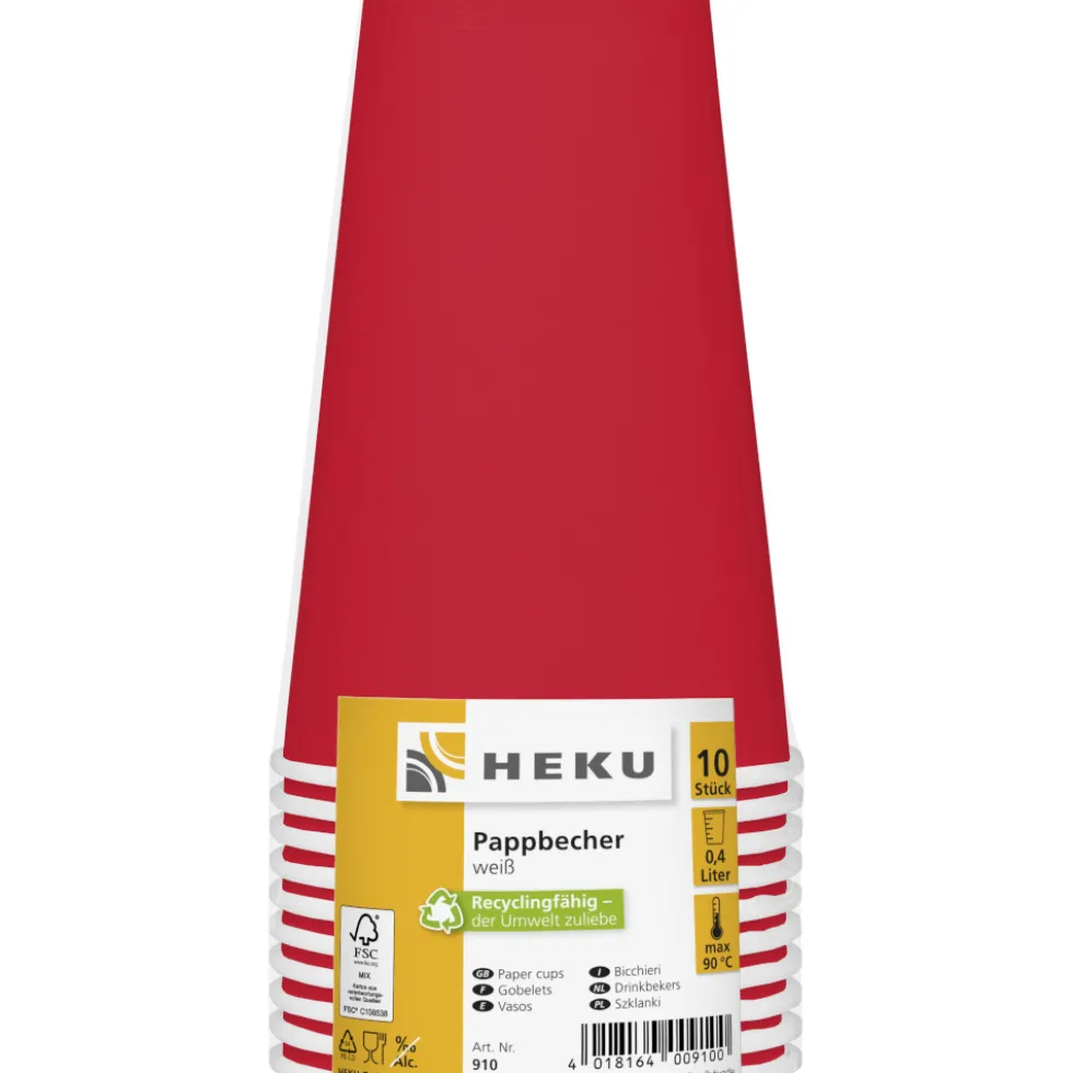 Pappbecher rot, 10 Stück, 0,473 Liter