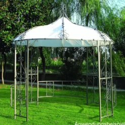 Pavillon Burma rund, Ø 3 m, Weiß, mit Ornamenten