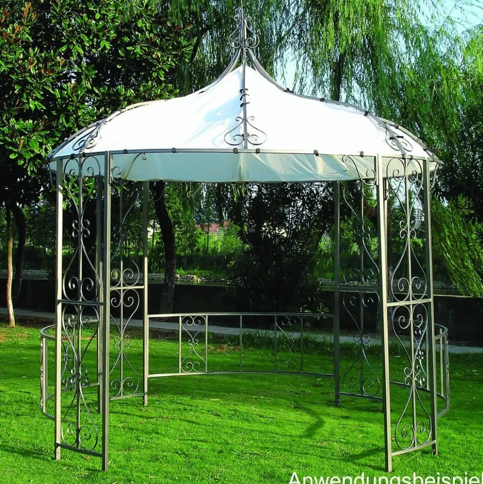 Pavillon Burma rund, Ø 3 m, Weiß, mit Ornamenten